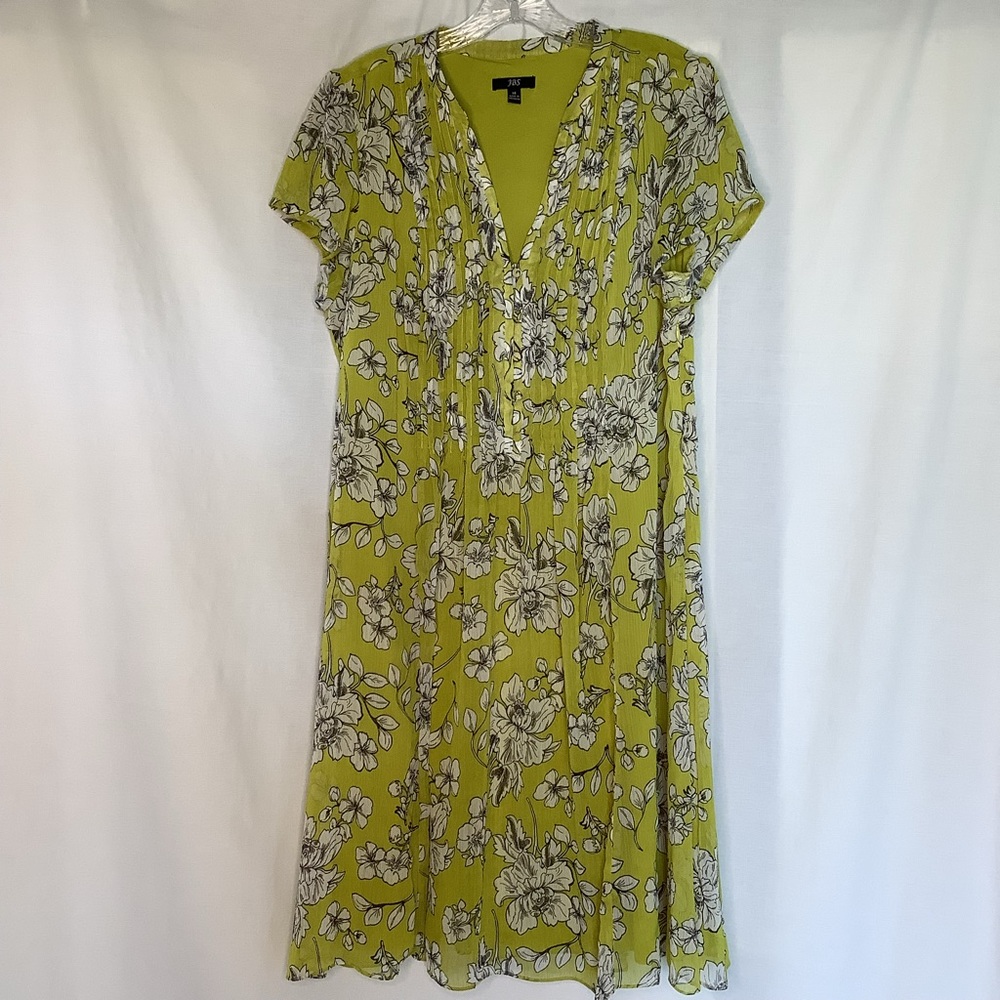 JBS Yellow Green Pintuck Short Sleeve Dress Sz 14 - Picture 10 of 10